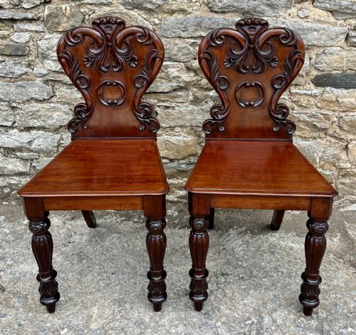 Pair of Victorian Mahogany Hall Chairs