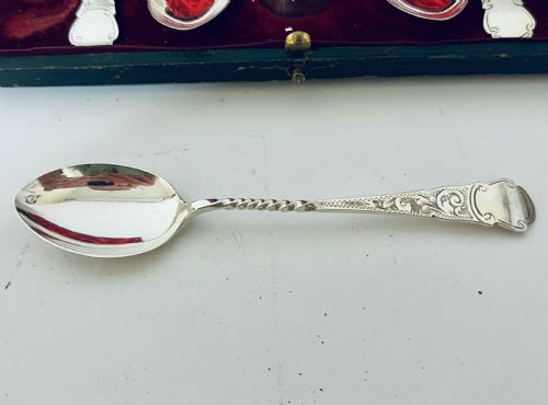 fig 2. Set of 6 Antique Silver Teaspoons & Sugar Tongs