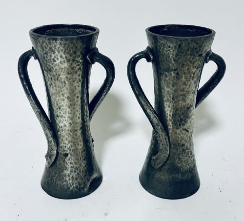 fig 1. Pair of Liberty & Co Arts and Crafts Pewter Vases