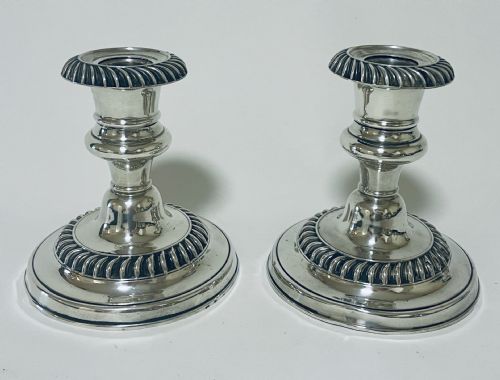 Pair of Antique Silver Desk Candlesticks