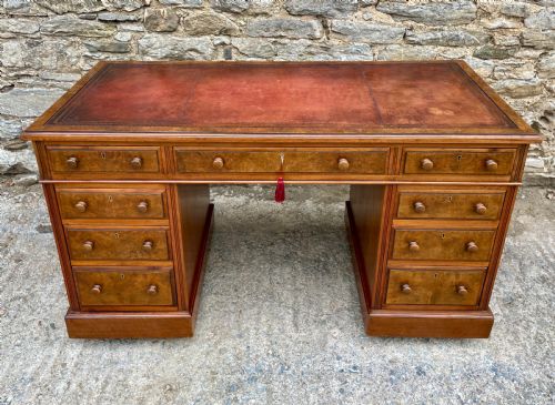 Antique Burr Walnut Pedestal Desk