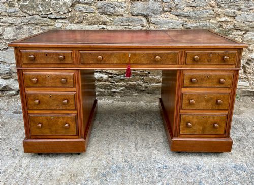 fig 1. Antique Burr Walnut Pedestal Desk