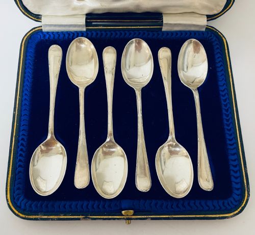 fig 1. Set of 6 Antique Silver Teaspoons in Box