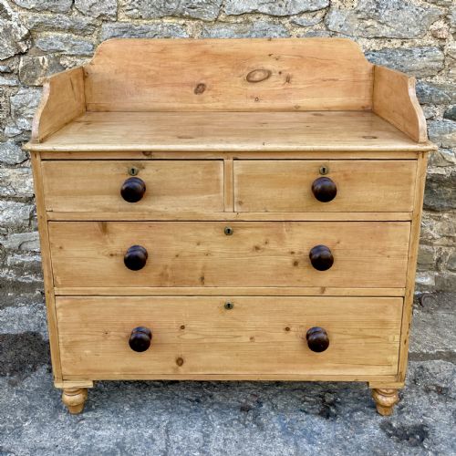 Antique Stripped Pine Chest of Drawers with Gallery