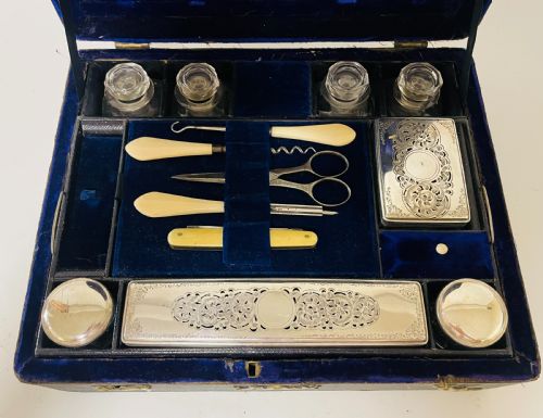 fig 1. Antique Shagreen Leather Silver Plated Vanity Case
