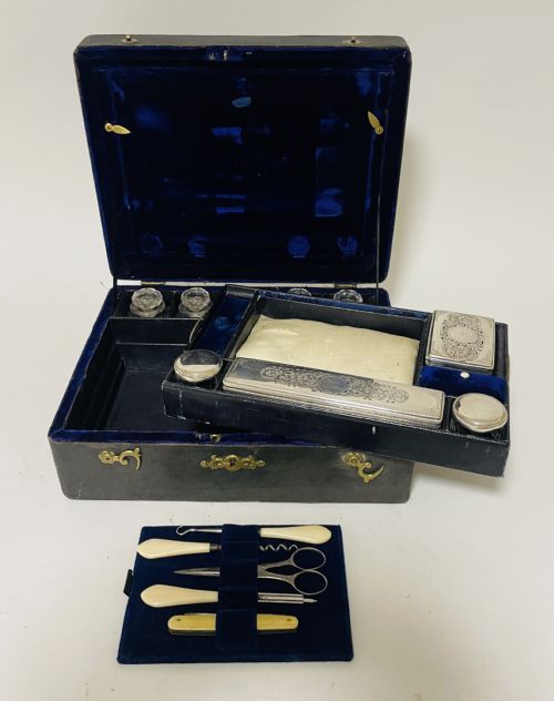 fig 2. Antique Shagreen Leather Silver Plated Vanity Case