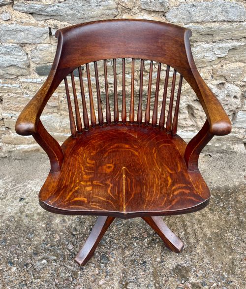 fig 1. Antique Oak Swivel and Tilt Desk Chair