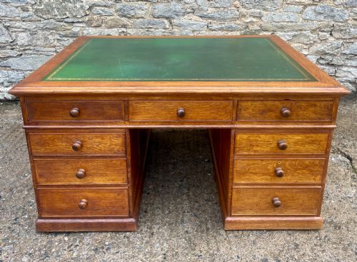 Large Antique Oak Partner’s Desk