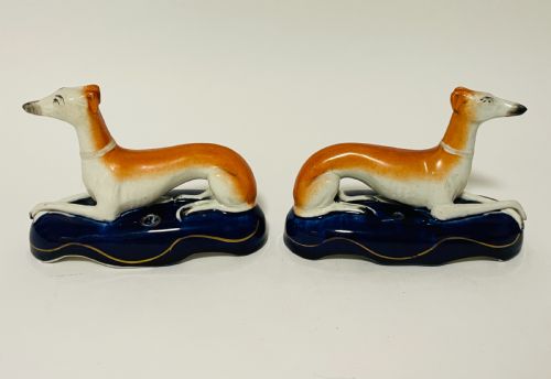 Pair of Antique Staffordshire Greyhounds