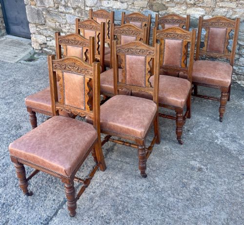 fig 1. Set of 10 Victorian Oak Dining Chairs