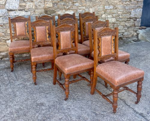 fig 2. Set of 10 Victorian Oak Dining Chairs