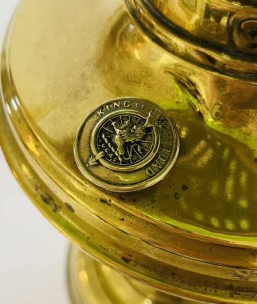 fig 2. Antique Brass Oil Lamp with Green Glass Shade