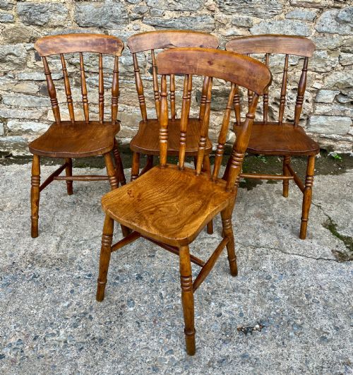 Set of 4 Antique Elm Kitchen Chairs