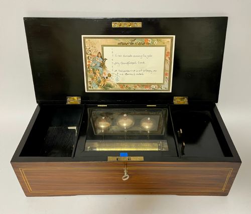fig 1. Victorian Swiss Three Bells Cylinder Music Box playing 8 Airs