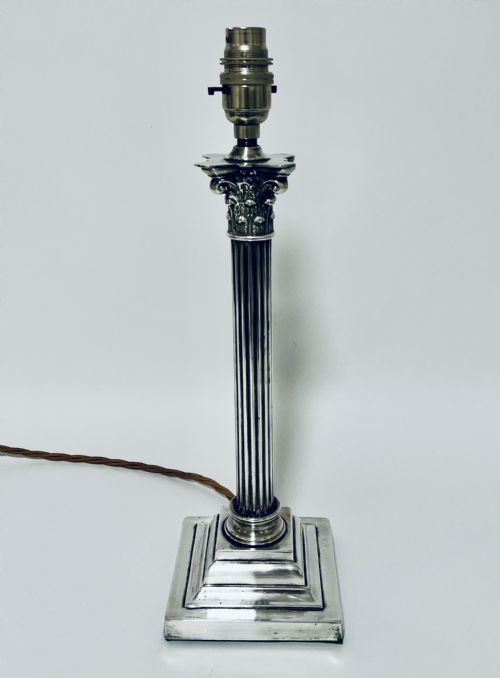 Antique Silver Plated Corinthian Column Table Lamp