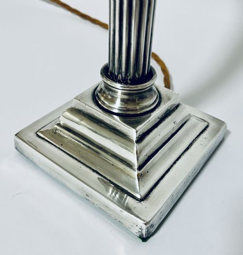 fig 1. Antique Silver Plated Corinthian Column Table Lamp