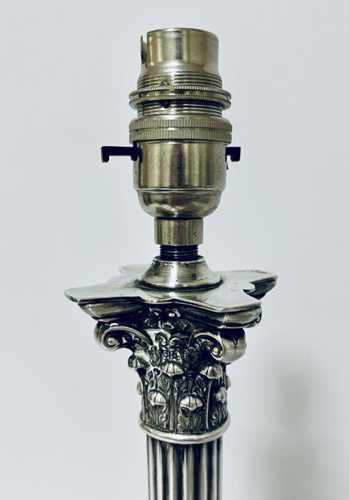 fig 2. Antique Silver Plated Corinthian Column Table Lamp