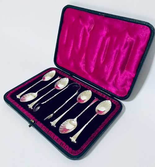 fig 2. Set of 6 Victorian Silver Teaspoons and Tongs