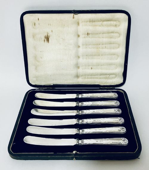 Set of 6 Antique Silver Handled Butter Knives