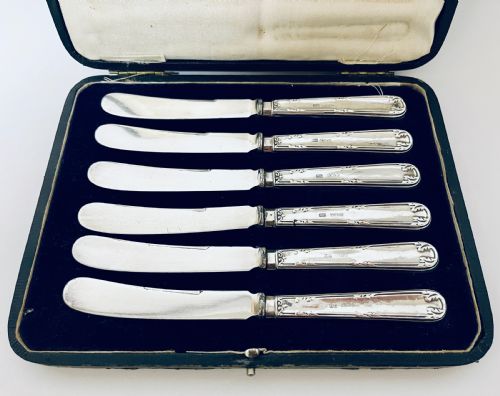 fig 1. Set of 6 Antique Silver Handled Butter Knives