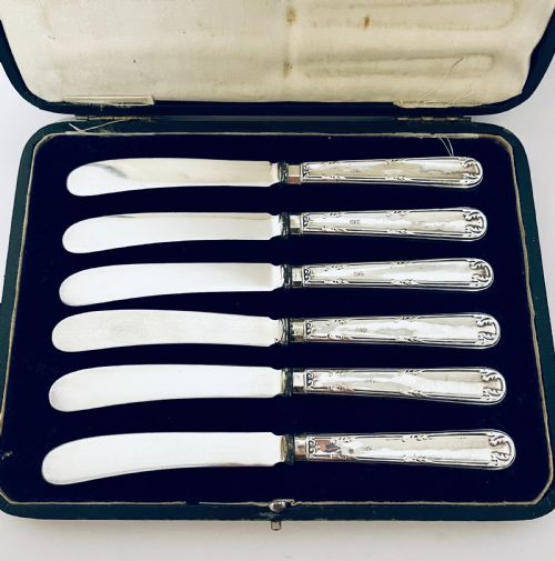fig 2. Set of 6 Antique Silver Handled Butter Knives