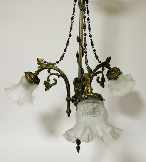ANTIQUE FRENCH EMPIRE STYLE BRONZE CHANDELIER - ADDITIONAL PHOTO 1