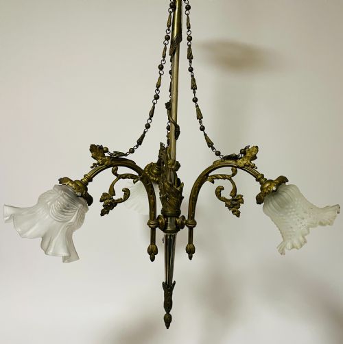 ANTIQUE FRENCH EMPIRE STYLE BRONZE CHANDELIER - ADDITIONAL PHOTO 2