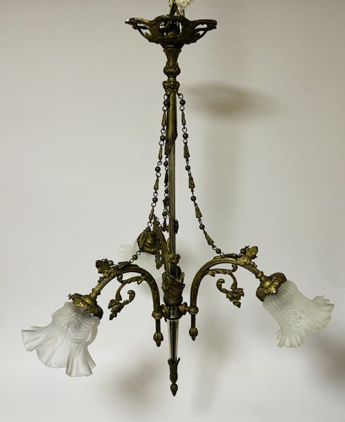 ANTIQUE FRENCH EMPIRE STYLE BRONZE CHANDELIER - ADDITIONAL PHOTO 8