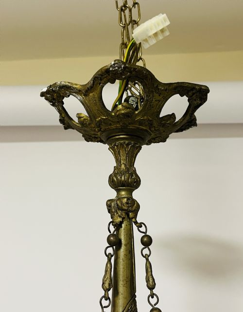 ANTIQUE FRENCH EMPIRE STYLE BRONZE CHANDELIER - ADDITIONAL PHOTO 9