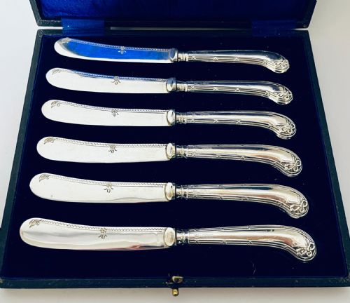 fig 2. Set of 6 Antique Silver Handled Butter Knives