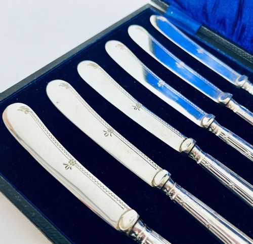 fig 3. Set of 6 Antique Silver Handled Butter Knives