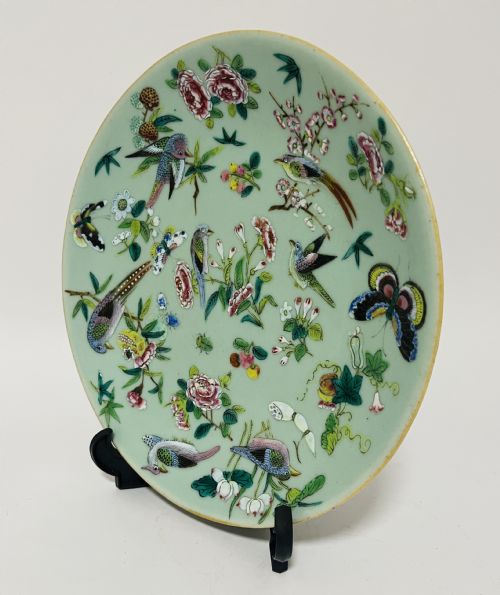fig 2. Antique Chinese Celadon Famille Rose Plate