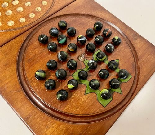 ANTIQUE MAHOGANY SOLITAIRE GAMES BOARD - ADDITIONAL PHOTO 1