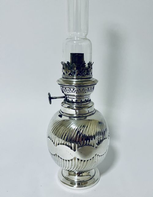 fig 1. Antique Silver Plated Oil Lamp by Mappin & Webb