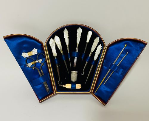Antique Mother of Pearl Sewing / Manicure Kit