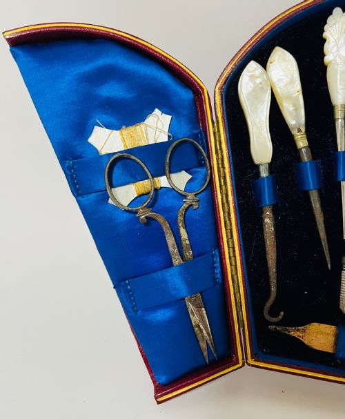 fig 2. Antique Mother of Pearl Sewing / Manicure Kit