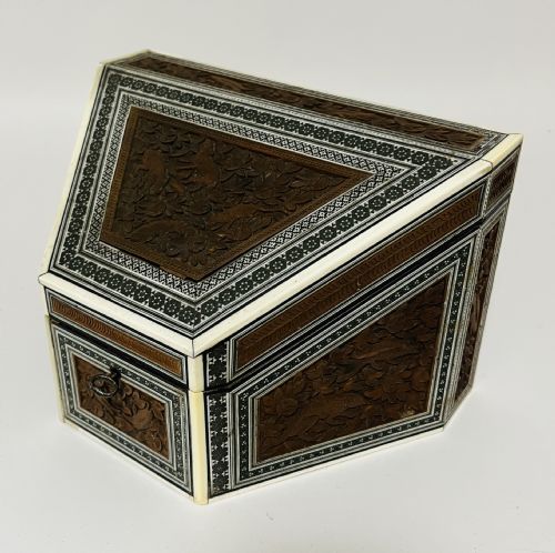 ANGLOINDIAN CARVED WOOD AND BONE STATIONERY BOX - ADDITIONAL PHOTO 1