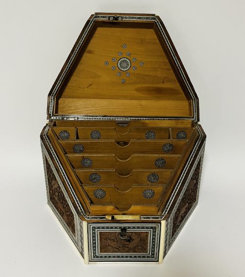 ANGLOINDIAN CARVED WOOD AND BONE STATIONERY BOX - ADDITIONAL PHOTO 2
