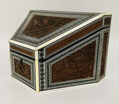 ANGLOINDIAN CARVED WOOD AND BONE STATIONERY BOX - ADDITIONAL PHOTO 4