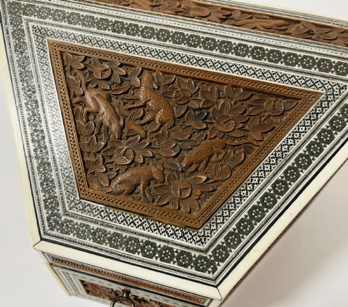 ANGLOINDIAN CARVED WOOD AND BONE STATIONERY BOX - ADDITIONAL PHOTO 7