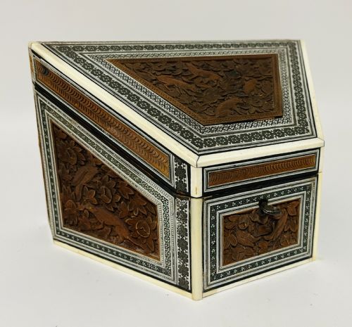 ANGLOINDIAN CARVED WOOD AND BONE STATIONERY BOX - ADDITIONAL PHOTO 8