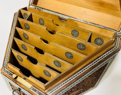 ANGLOINDIAN CARVED WOOD AND BONE STATIONERY BOX - ADDITIONAL PHOTO 10
