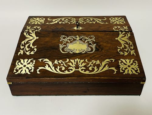 Antique Rosewood Brass Inlaid Writing Slope