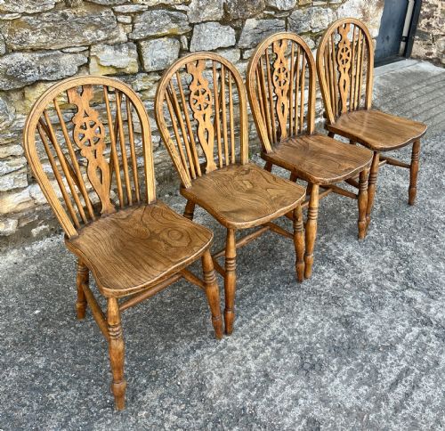 fig 1. Set of 4 Antique Elm Wheelback Chairs