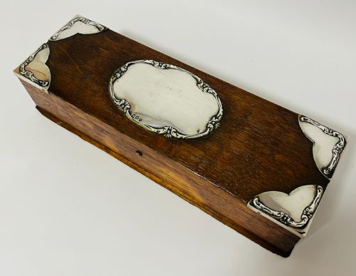 ANTIQUE SILVER MOUNTED OAK BOX - ADDITIONAL PHOTO 1