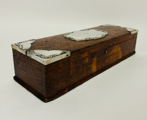 ANTIQUE SILVER MOUNTED OAK BOX - ADDITIONAL PHOTO 6