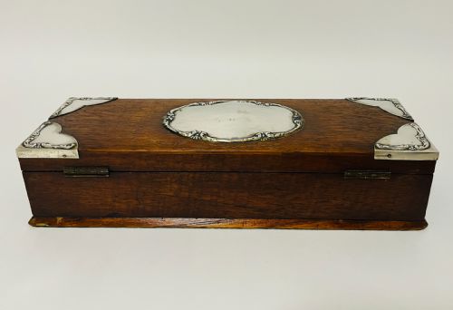 ANTIQUE SILVER MOUNTED OAK BOX - ADDITIONAL PHOTO 12