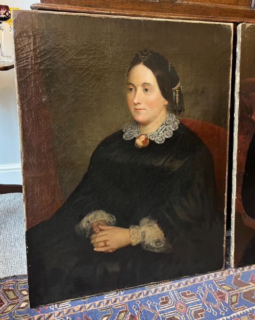 PAIR OF VICTORIAN OIL ON CANVAS PORTRAITS - ADDITIONAL PHOTO 1