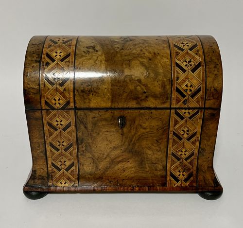 Victorian Walnut Domed Inlaid Tea Caddy