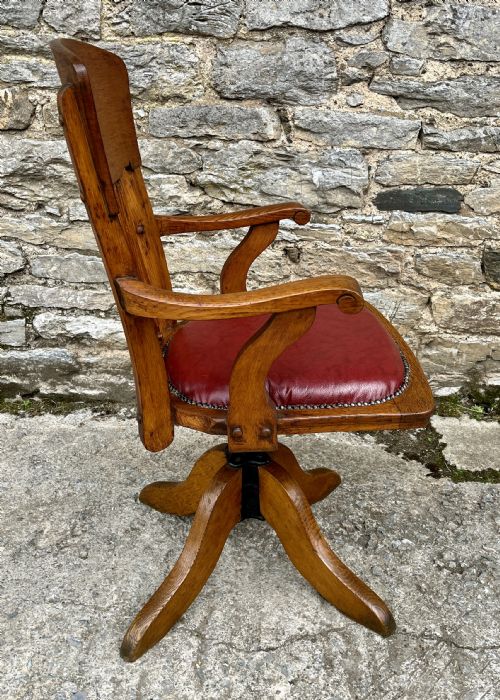 EDWARDIAN OAK SWIVEL AND TILT DESK CHAIR - ADDITIONAL PHOTO 2